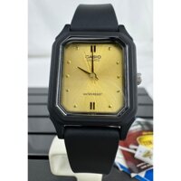 Đồng Hồ Casio Nữ Quartz LQ-142E-9ADF mặt số nền vàng, dây nhựa đen