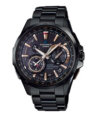 ĐỒNG HỒ CASIO OCEANUS OCW-G1000B-1A2DF Dây kim loai - Mặt tròn đen 6 kim viền nâu đồng - Pin năng lượng mặt trời