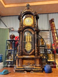 đồng hồ cây gỗ mun hoa lào, máy đức 13×23 diện mạ vàng 24k