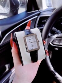 Đồng hồ Chanel nữ giá rẻ mặt chữ nhật dây da màu đen Boy Friend 30x34mm