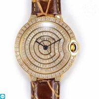 Đồng Hồ Chế Tác Vàng Nguyên Khối Cartier Kim Cương Pave Rep