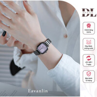 Đồng Hồ Chính Hãng Nữ Mặt Vuông Đồng Hồ Dây Thép Đen Sang Trọng Tinh Tế, Chống Nước 3ATM