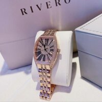 Đồng hồ chính hãng nữ Rivero R9810 mặt chữ nhật đính đá dây thép không gỉ màu vàng hồng rose siz 34mm