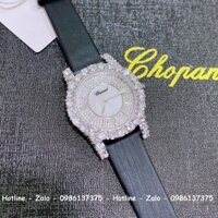 Đồng Hồ Chopard Nữ Dây Da Lụa Đen Đính Đá Bạc 31mm