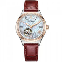 ĐỒNG HỒ CITIZEN – NỮ – TỰ ĐỘNG (AUTOMATIC) – LỘ MÁY – DÂY DA – 3 KIM – PC1008-11Y