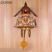 Đồng hồ cổ điển con lắc bằng gỗ CUXIN, Tháp rừng Đồng hồ treo tường bằng gỗ im lặng, Nghệ thuật thủ công cổ điển Họa tiết thực tế 3D Chiming Đồng hồ trang trí phòng