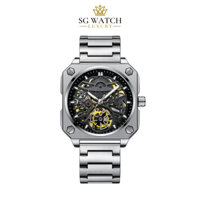 Đồng Hồ Cơ Nam Chính Hãng, Đồng Hồ Cơ Nam Dây Thép Mặt Vuông Lộ Tourbillon 42mm Binbond 2211 Chống Nước Tặng Kèm Dây Da