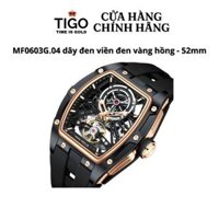 Đồng Hồ Cơ Nam MINI FOCUS MF0603G.04 Dây Silicone Đen Viền Vàng Hồng Thép Không Gỉ Mặt Vuông Lộ Máy 52mm
