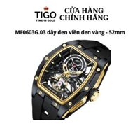 Đồng Hồ Cơ Nam MINI FOCUS MF0603G.03 Dây Silicone Đen Viền Vàng Thép Không Gỉ Mặt Vuông Lộ Máy 52mm