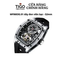 Đồng Hồ Cơ Nam MINI FOCUS MF0603G.01 Dây Silicone Đen Viền Bạc Thép Không Gỉ Mặt Vuông Lộ Máy 52mm