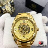 Đồng hồ cơ nam Tevise 795D chạy full kim dây kim loại Full Gold