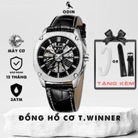 Đồng hồ cơ nam - The Winner Silver - Đồng hồ cơ lộ máy tặng kèm dây da hoặc vòng Cuff tùy chọn