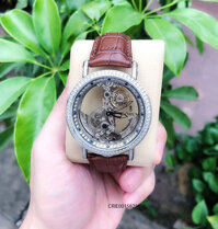Đồng Hồ Corum Golden Bridge Nam automatic viền full đá 2 lớp dây nâu