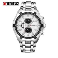Đồng hồ curren nam 8023 mặt trắng dây inox trắng