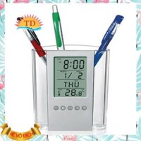 Đồng hồ đa năng kiêm dạng hộp đựng bút , đo nhiệt độ phòng(Bạc)