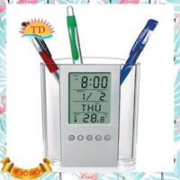 Đồng hồ đa năng kiêm dạng hộp đựng bút , đo nhiệt độ phòng(Bạc)
