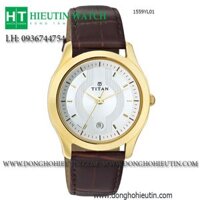 Đồng hồ dây da chính hãng Titan 1559YL01 mạ vàng