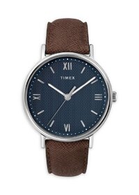 Đông hồ Dây Da Timex Nam Nữ Southview 41mm Silver-tone Case White Dial Black Leather Strap - TW2T34800