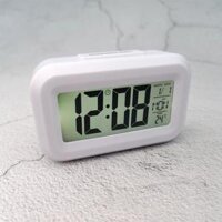 Đồng hồ để bàn , báo thức điện tử lcd mini chuông to có đèn nền ban đêm, nhiệt độ - Trắng