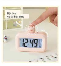 Đồng hồ để bàn , báo thức điện tử lcd mini chuông to có đèn nền ban đêm, nhiệt độ - Hồng