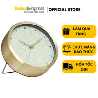 Đồng Hồ Để Bàn Báo Thức Venus Màu Trắng Viền Nhôm Mạ Vàng Mặt Kính và Mặt Số In Chìm Họa Tiết Sang Trọng.