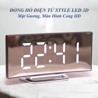 Đồng hồ Để Bàn Điện Tử LED 3D 7 inch, Đồng Hồ Báo Thức Màn Hình Gương Cong