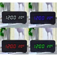 Đồng Hồ để bàn Điện Tử Led gỗ -MÀU ĐEN - BÁO THỨC, CÓ NHIỆT KẾ DH003