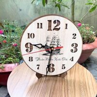 Đồng hồ để bàn Thuận Buồm Xuôi Gió bằng gỗ 20cm dùng trang trí phòng khách , phòng ngủ Gỗ Phú Xuyên - DH12