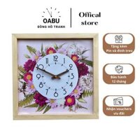 Đồng hồ decor OABU treo tường gỗ, tranh canvas họa tiết hoa lá hiện đại, vintage, khung vuông HD16