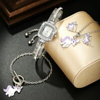 Đồng hồ đeo tay mặt vuông màu trắng đính đá sang trọng thanh lịch dành cho nữ ponny