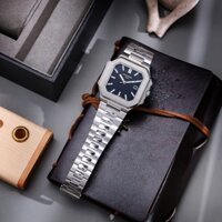 Đồng hồ đeo tay nam máy cơ dây thép thể thao mặt vuông cao cấp chống nước PATE PHlLlPPE Automatic size 40mm Fullbox