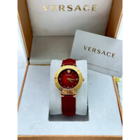 Đồng hồ đeo tay nữ, đồng hồ nữ VERSACE mặt đỏ viền vàng dây da đỏ, cá tính, siêu sang chảnh dành cho nữ