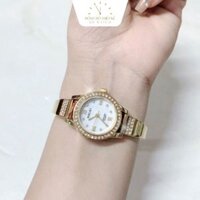 Đồng Hồ Đeo Tay Nữ Halei Dây Lắc Kiềng Vàng Viền Đá Chống Nước Bền Màu Sang Trọng Thời Thượng Fullbox