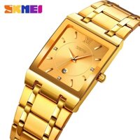 Đồng Hồ Đeo Tay Skmei Mặt Vuông Mạ Vàng Dây Thép Không Gỉ Chống Nước Thời Trang Cho Nam