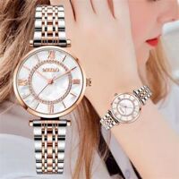 Đồng hồ đeo tay thạch anh thời trang mặt tròn bằng thép không gỉ Vỏ hợp kim không thấm nước cho nam và nữ