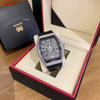 Đồng hồ đeo tay thời trang nam Franckmuller  dây da mạ vàng mặt vuông đính đá cao cấp chống nước chống xước