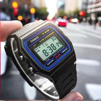 Đồng hồ điện tử nam nữ WR F-91W nhựa màu đen mặt vuông có đèn led, đồng hồ đeo tay unisex thời trang phong cách thể thao