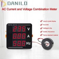Đồng hồ đo kỹ thuật số điện áp 3 trong 1 DANILO, Màn hình kỹ thuật số LED AC50-500V 0-120A 10-99.9Hz Vôn kế Ampe kế Đồng hồ đo tần số, Dễ dàng cài đặt Bảng vạn năng tần số điện áp hiện tại