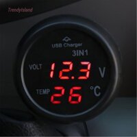 Đồng hồ đo Volt ô tô 3 trong 112V 24V đa năng Đồng hồ đo Vôn kế kỹ thuật số LED tự động Nhiệt kế Bộ sạc USB Đồng hồ đo điện áp cho máy tính bảng điện thoại [TrendyIsland.vn]