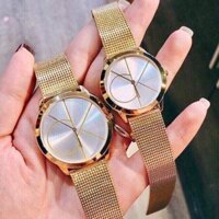 💛💛ĐỒNG HỒ ĐÔI CALVIN KLEIN MINIMAL K3M21526 và K3M22526 White Dial Gold-Tone Stainless-Steel Watches 40mm x 35mm💛💛