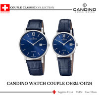Đồng hồ đôi Candino C4725/2-C4724/2 mặt kính Sapphire, chống nước 5 ATM, dây da, tone màu xanh lam