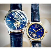 ĐỒNG HỒ ĐÔI CHÍNH HÃNG CITIZEN NB4020-11L & PC1009-27M Automatic Sapphire Blue Dial & Leather For Couple