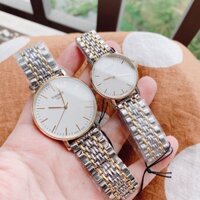 Đồng hồ đôi chính hãng Tissot T109.410.22.031.00 & T109.210.22.031.00 (mặt trắng, vỏ vàng, dây kim loại demi gold)