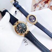 Đồng hồ đôi đẹp Versus Versace dây da màu xanh navy 37/42mm