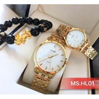 đồng hồ đôi halei dây vàng mặt trắng HL060661,chống nước tốt