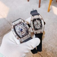 Đồng hồ đôi Hanboro chính hãng mặt họa tiết hình nhện đính đá Swarovski 36/44mm