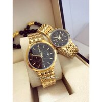 đồng hồ đôi nam nữ baishun dây vàng mặt đen BS0404