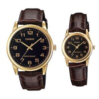Đồng hồ đôi nam nữ dây da Casio Anh Khuê MTP/LTP-V001GL-1B