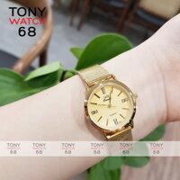 Đồng hồ đôi nam nữ QB dây lụa vàng sang chảnh chống nước chính hãng Tony Watch 68