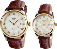 Đồng hồ đôi SKMEI chính hãng SK9058 - dây nâu viền ngoài